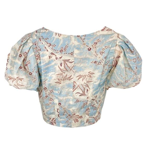 ULLA JOHNSON Kalena Floral Poplin Crop Top Puff Sleeve Front Zip Gardenia Sz 10 - Picture 11 of 15